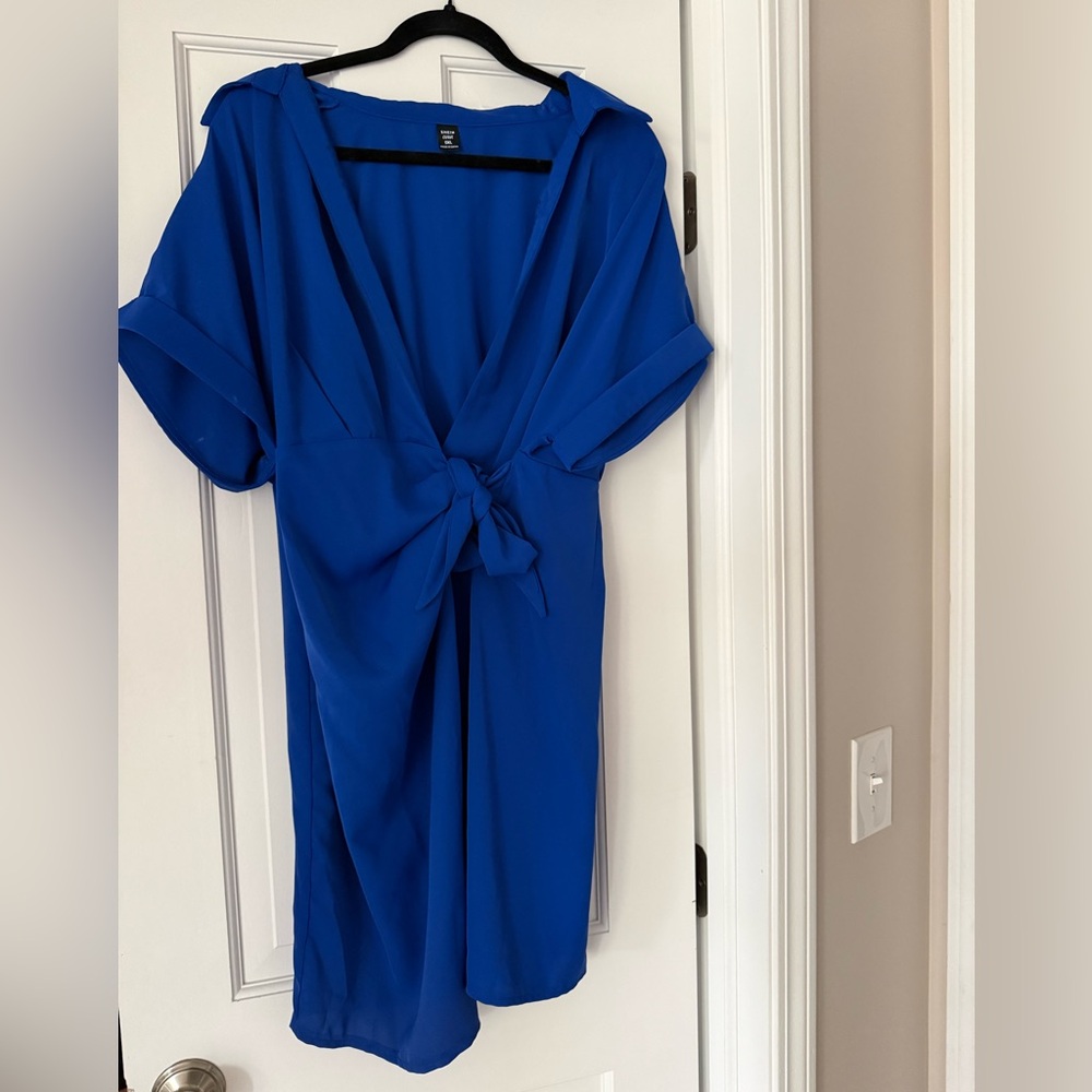 SHEIN Royal Blue Faux Wrap Tie Front Dress Women’s 0X